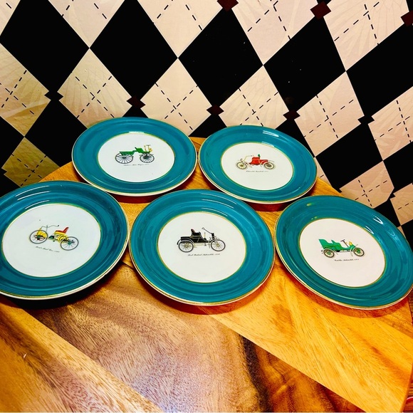 Vintage Set (5) Harker Pottery Co. Antique Automobile Plates – 22K Gold Rim - Picture 3 of 10
